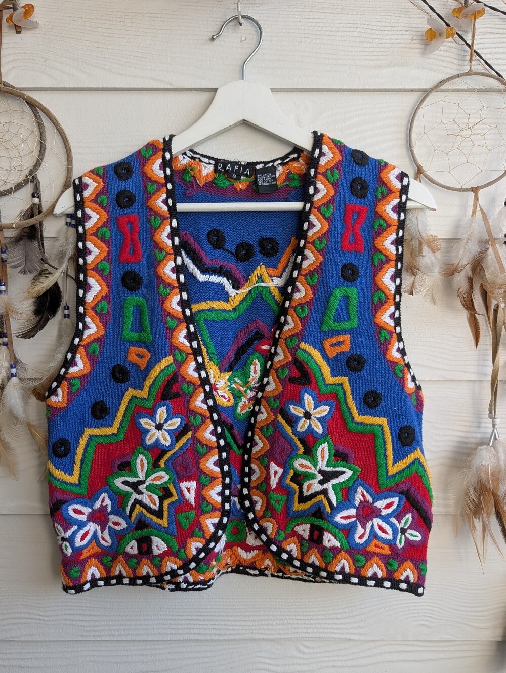 Vintage Cottage Grandma Boho Festival Chunky Embroidered Chunky Knit Sweater